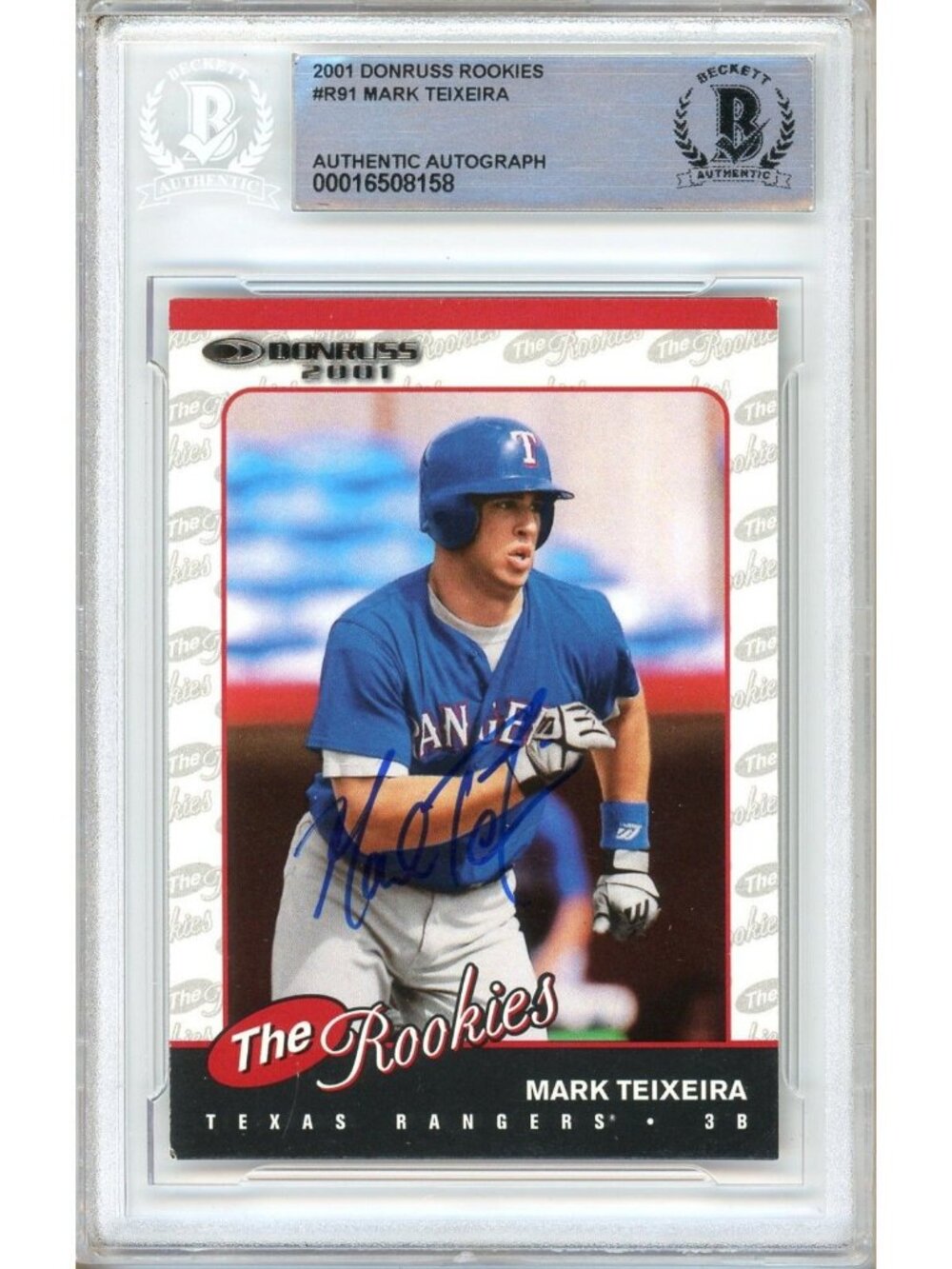 Mark Teixeira Signed 2001 Donruss The Rookies #R91 Rangers BAS Slab RC Auto MLB